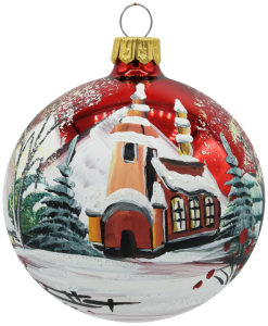 Glass Christmas Ornament Landscape Shiny Red