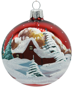 Glass Christmas Ornament Landscape Shiny Red