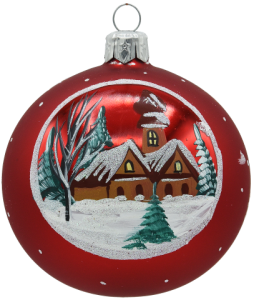 Glass Christmas Ornament Landscape Matt Red
