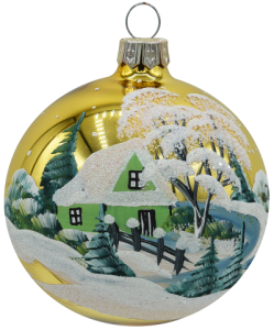 Glass Christmas Ornament Landscape Shiny Gold