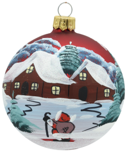 Glass Christmas Ornament Landscape Matt Red