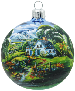 Glass Christmas Ornament Landscape Shiny Matt Blue