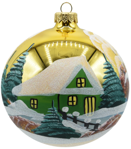 Glass Christmas Ornament Landscape Shiny Gold