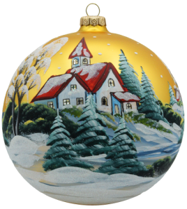 Glass Christmas Ornament Landscape Matt Gold