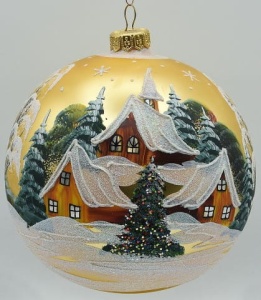 Glass Christmas Ornament Landscape Matt Gold