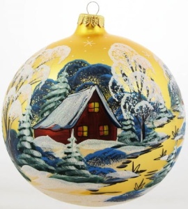 Glass Christmas Ornament Landscape Matt Gold