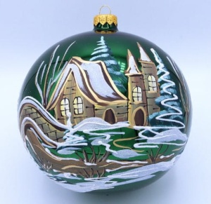 Glass Christmas Ornament Landscape Shiny Green