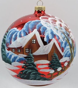 Glass Christmas Ornament Landscape Shiny Red
