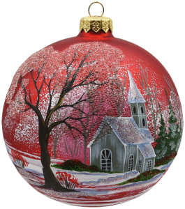 Glass Christmas Ornament Landscape Shiny Red