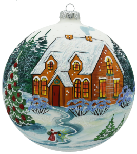Glass Christmas Ornament Landscape Wool White