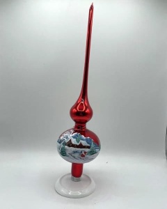 Glass Christmas Ornament Landscape Shiny Red