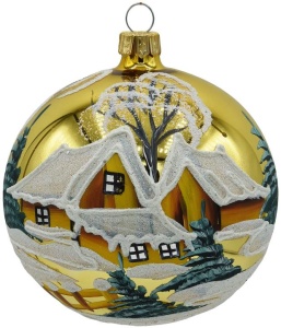 Glass Christmas Ornament Landscape Matt Gold