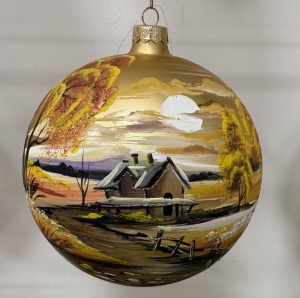 Glass Christmas Ornament Landscape Matt Gold