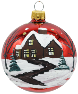 Glass Christmas Ornament Landscape Shiny Red