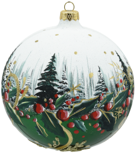 Glass Christmas Ornament Landscape Shiny Green