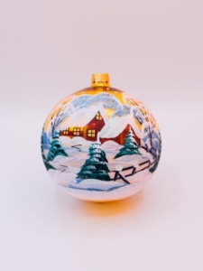 Glass Christmas Ornament Landscape Shiny Gold