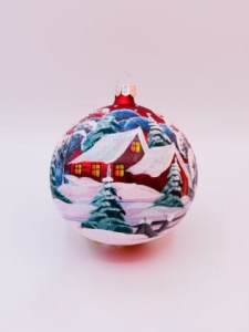 Glass Christmas Ornament Landscape Matt Red