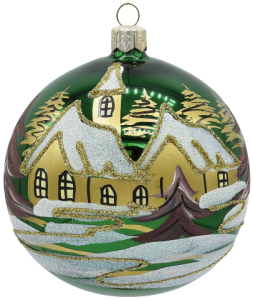 Glass Christmas Ornament Landscape Shiny Green
