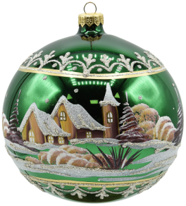 Glass Christmas Ornament Landscape Shiny Green