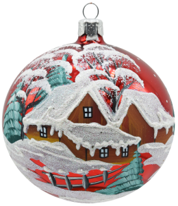 Glass Christmas Ornament Landscape Shiny Red