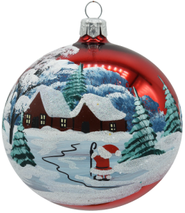 Glass Christmas Ornament Landscape Shiny Red
