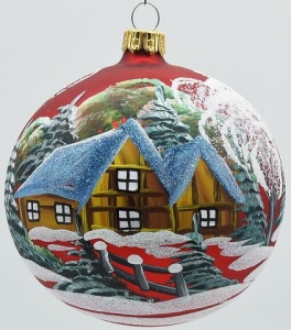 Glass Christmas Ornament Landscape Matt Red