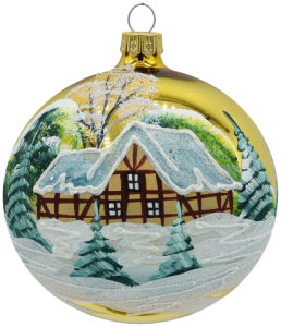 Glass Christmas Ornament Landscape Shiny Gold