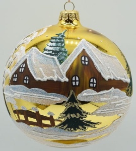 Glass Christmas Ornament Landscape Shiny Gold