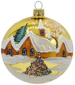 Glass Christmas Ornament Landscape Shiny Gold