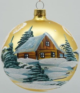 Glass Christmas Ornament Landscape Matt Gold