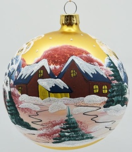 Glass Christmas Ornament Landscape Matt Gold