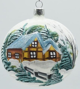 Glass Christmas Ornament Landscape Shiny White