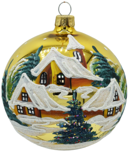 Glass Christmas Ornament Landscape Shiny Gold