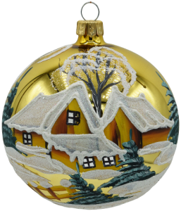 Glass Christmas Ornament Landscape Shiny Gold