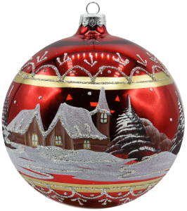 Glass Christmas Ornament Landscape Shiny Red