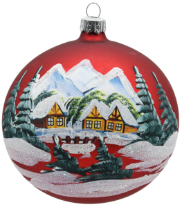 Glass Christmas Ornament Landscape Matt Red